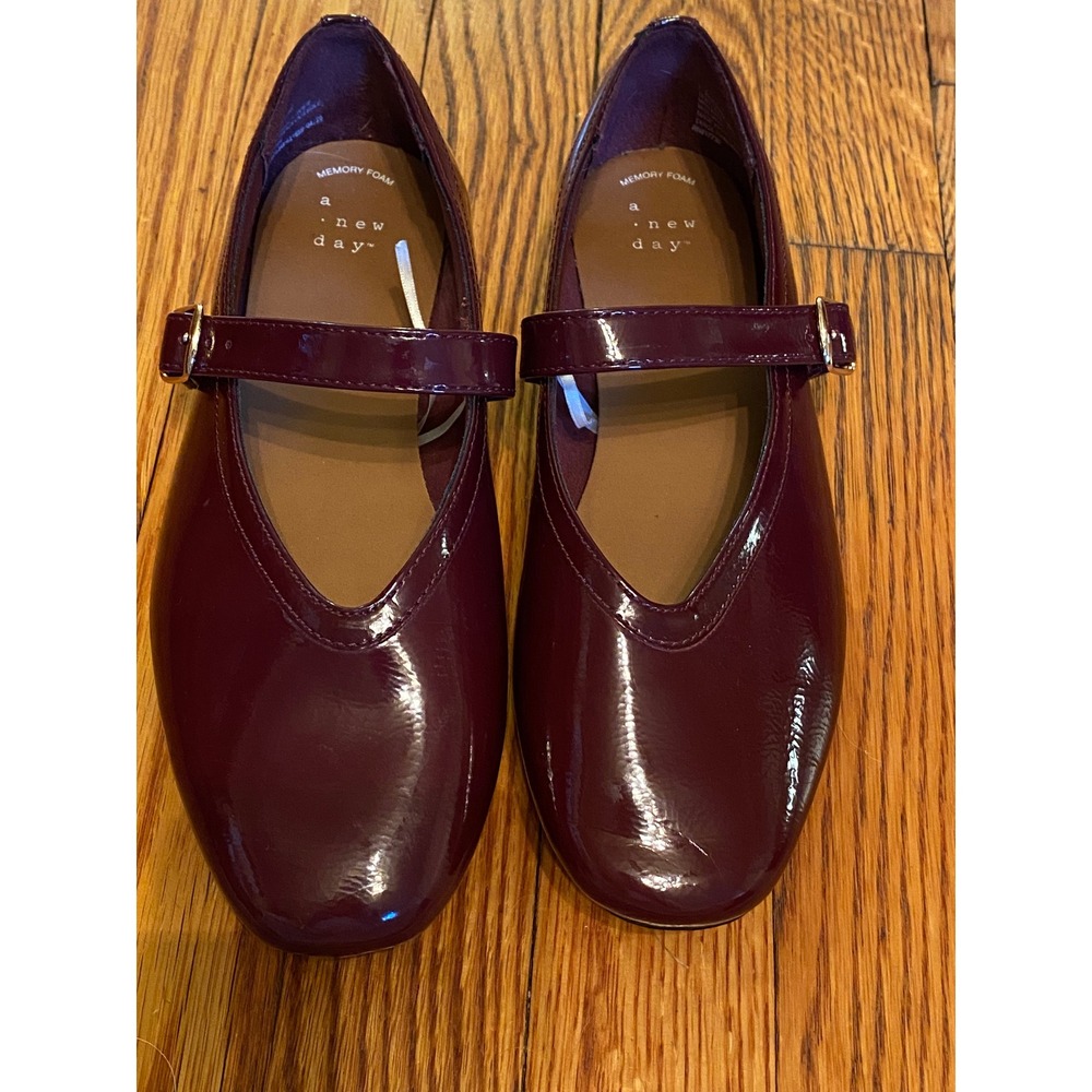 A New Day Burgundy Patent Mary Jane Flats Memory Foam Burgundy Wine Size 7